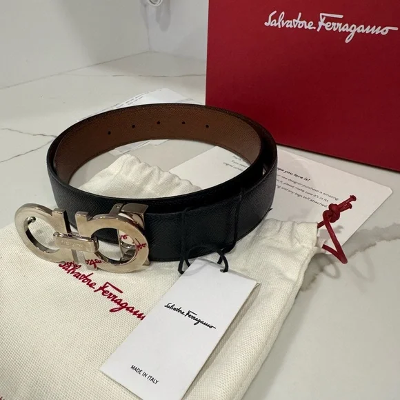 New Salvatore Ferragamo Reversible and Adjustable Gancini belt (blk and brwn) - Picture 2 of 14